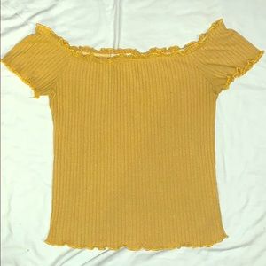 Off the Shoulder, Ribbed with Lettuce Trim top